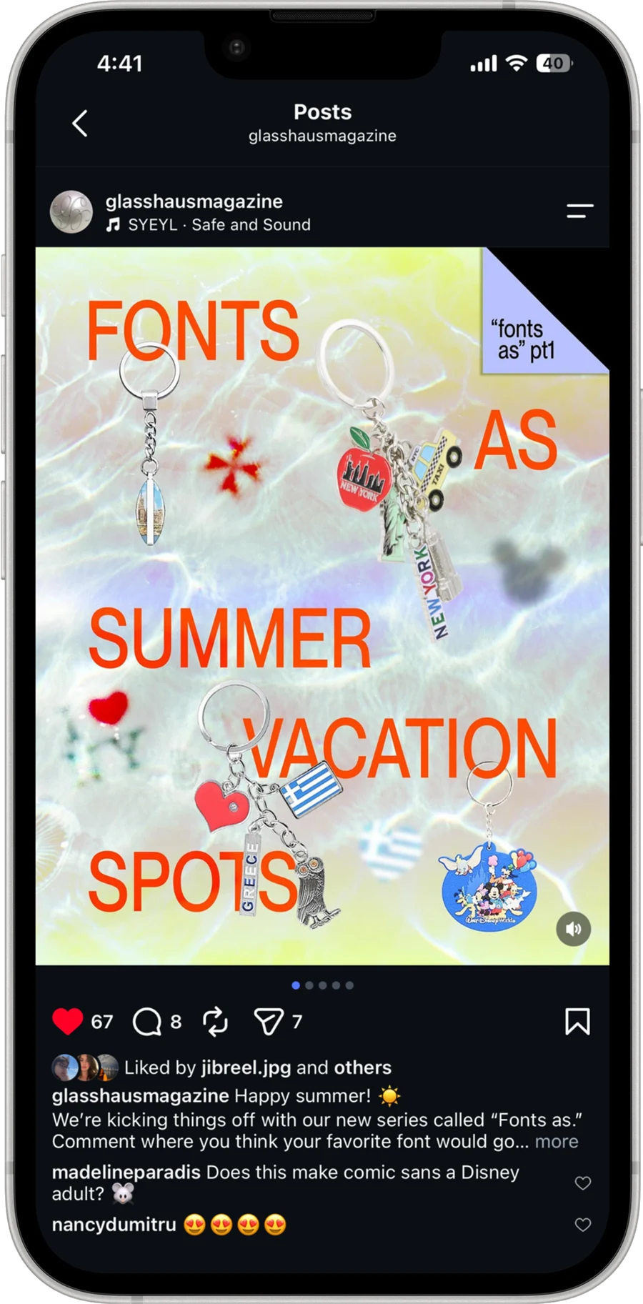 Fonts on summer vacation post, on an iPhone